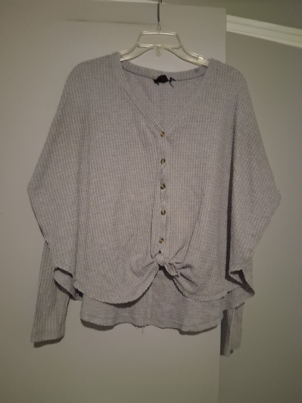 Urban Outfitters OUT FROM UNDER- Light Gray Ribbed Button-Knot Crop Top